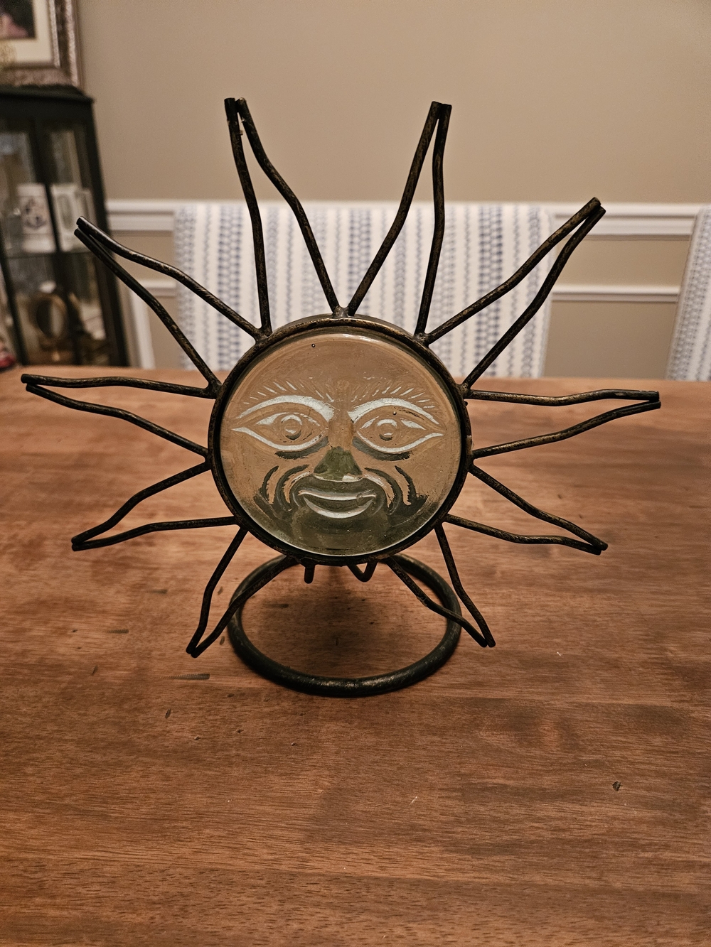 Sun Face Metal Table Art - Black and Gold Accent Suncatchet/candle Holder Goth